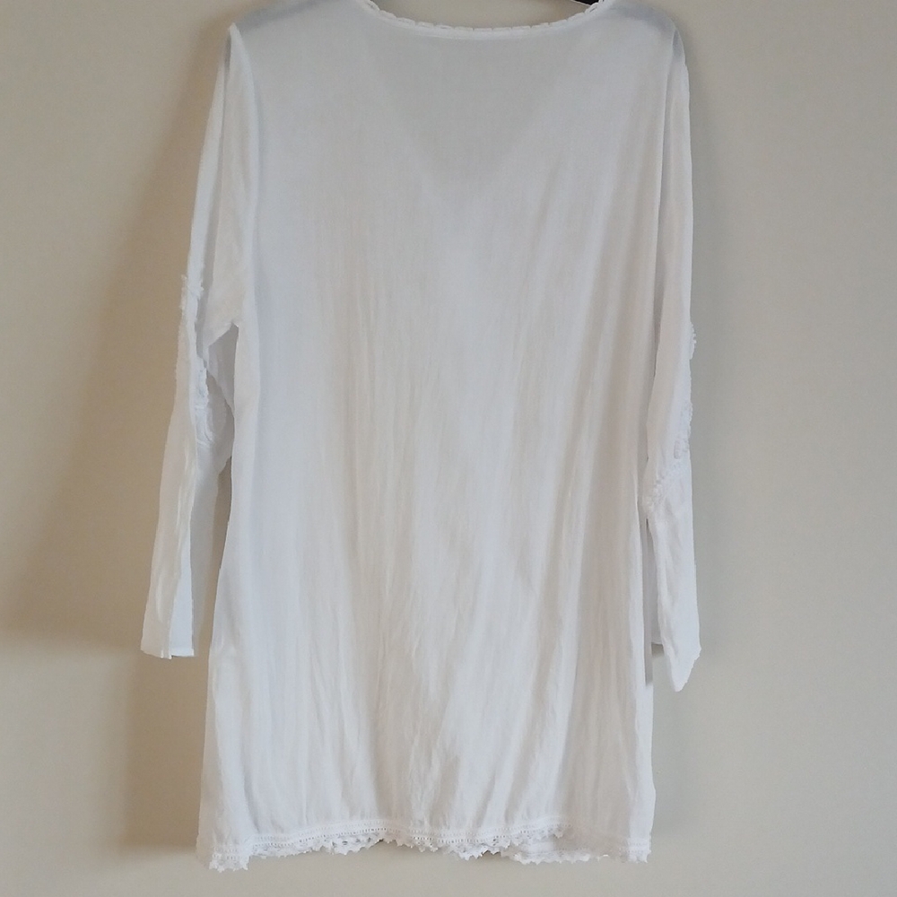 Soft Surroundings White Embroidered Boho Tunic Top/Swimsuit cover-up Large - Picture 12 of 16